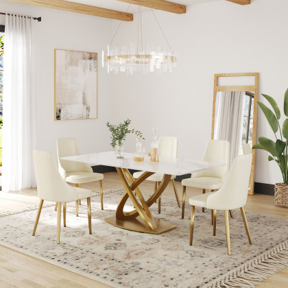 Crenus Marmo Dorato Rectangular Dining Table - White/Gold