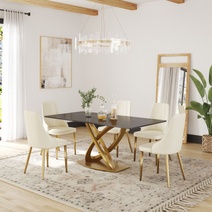 Crenus Marmo Dorato Rectangular Dining Table - White/Gold