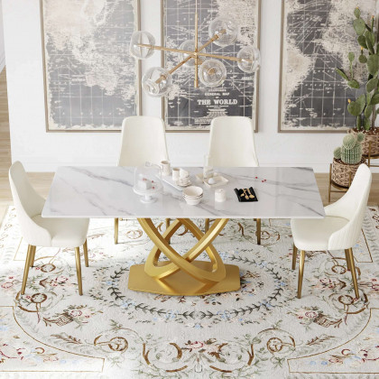 Crenus Marmo Dorato Rectangular Dining Table - White/Gold