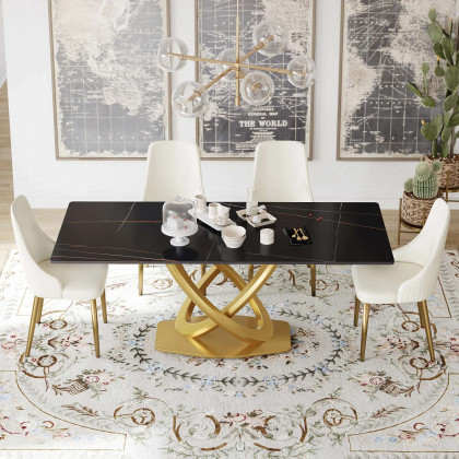 Crenus Marmo Dorato Rectangular Dining Table - White/Gold