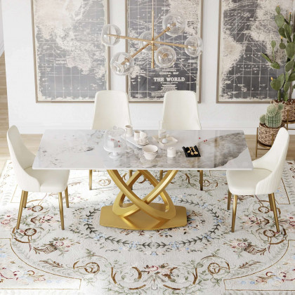 Crenus Marmo Dorato Rectangular Dining Table - White/Gold