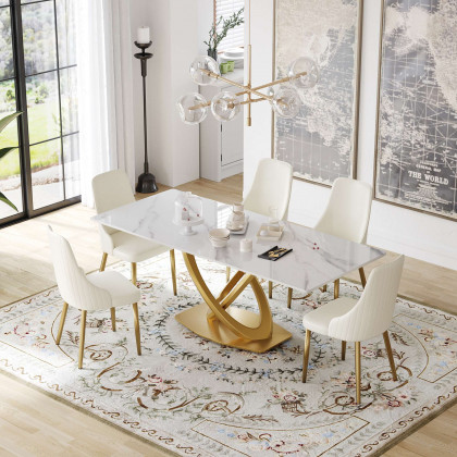 Crenus Marmo Dorato Rectangular Dining Table - White/Gold