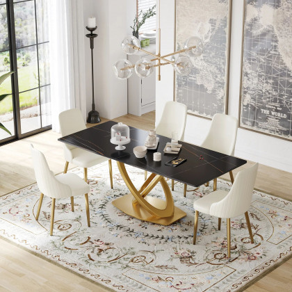 Crenus Marmo Dorato Rectangular Dining Table - White/Gold