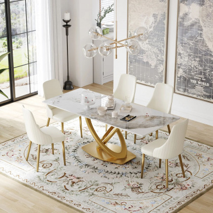 Crenus Marmo Dorato Rectangular Dining Table - White/Gold