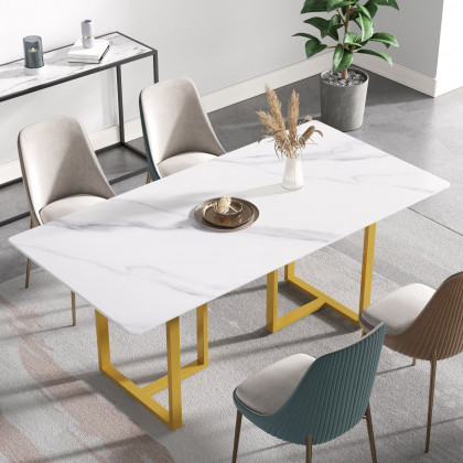 Crenus Trani Rectangular Dining Table - White/Gold, 63"
