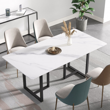 Crenus Trani Rectangular Dining Table - White/Gold, 63"