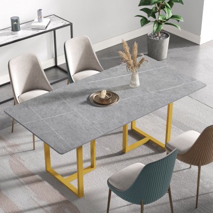 Crenus Trani Rectangular Dining Table - White/Gold, 63"