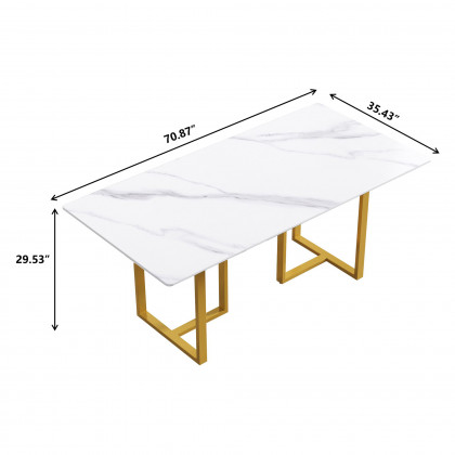 Crenus Trani Rectangular Dining Table - White/Gold, 63"