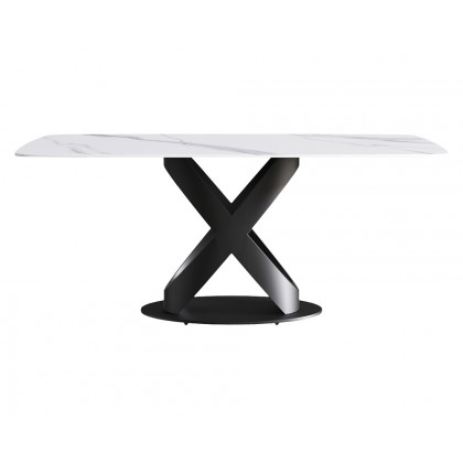 Crenus Luserna Curved Rectangular Dining Table - White/Gold, 70.87''