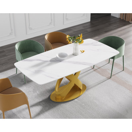Crenus Luserna Curved Rectangular Dining Table - White/Gold, 70.87''
