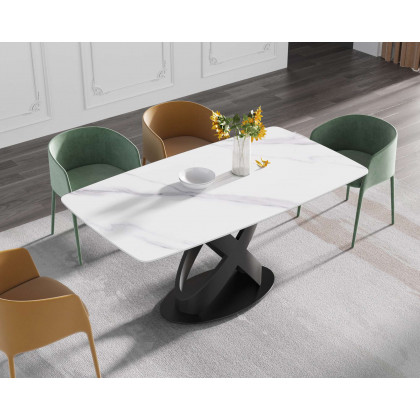 Crenus Luserna Curved Rectangular Dining Table - White/Gold, 70.87''