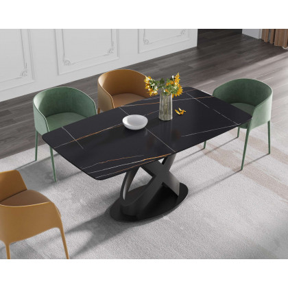 Crenus Luserna Curved Rectangular Dining Table - White/Gold, 70.87''