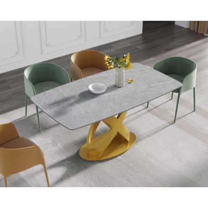 Crenus Luserna Curved Rectangular Dining Table - White/Gold, 70.87''