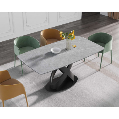 Crenus Luserna Curved Rectangular Dining Table - White/Gold, 70.87''