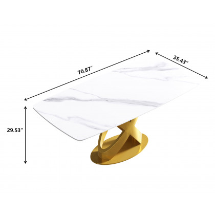 Crenus Luserna Curved Rectangular Dining Table - White/Gold, 70.87''