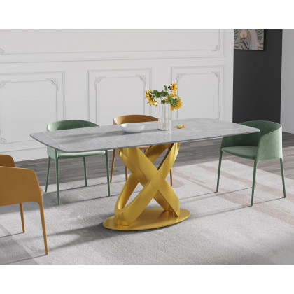 Crenus Luserna Curved Rectangular Dining Table - White/Gold, 70.87''