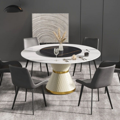 Crenus Raffinata Round Dining Table - White/Black, 59.05”
