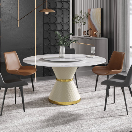 Crenus Raffinata Round Dining Table - White/Black, 59.05”
