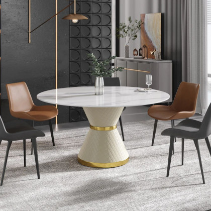 Crenus Raffinata Round Dining Table - White/Black, 59.05”