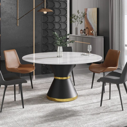 Crenus Raffinata Round Dining Table - White/Black, 59.05”