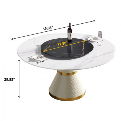 Crenus Raffinata Round Dining Table - White/Black, 59.05”