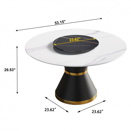 Crenus Raffinata Round Dining Table - White/Black, 59.05”