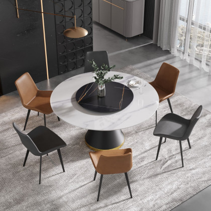 Crenus Raffinata Round Dining Table - White/Black, 59.05”