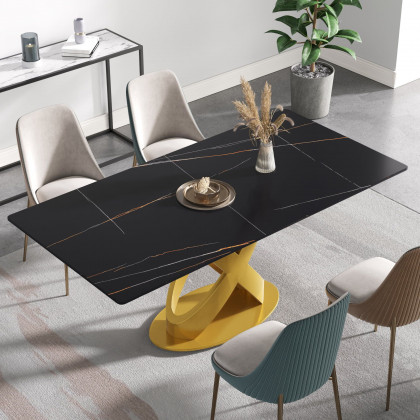 Crenus Basalto Rectangular Dining Table - Black/Gold, 63"