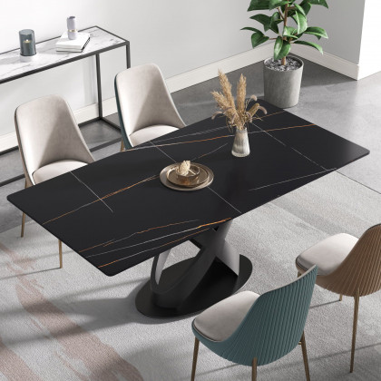 Crenus Basalto Rectangular Dining Table - Black/Gold, 63"