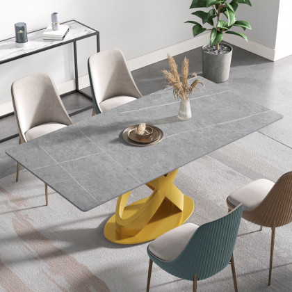 Crenus Basalto Rectangular Dining Table - Black/Gold, 63"