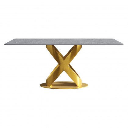 Crenus Basalto Rectangular Dining Table - Black/Gold, 63"
