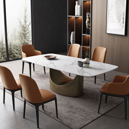 Crenus Hobart Rectangular Dining Table - White/Gold, 62.99”