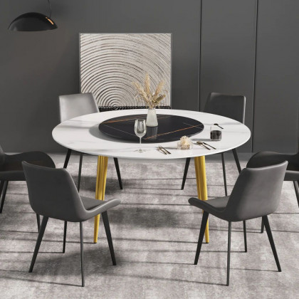 Crenus Lazy Sysan Round Dining Table - White/Gold, 53.15”