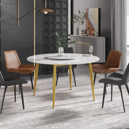 Crenus Lazy Sysan Round Dining Table - White/Gold, 53.15”