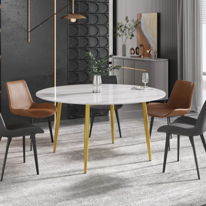 Crenus Lazy Sysan Round Dining Table - White/Gold, 53.15”