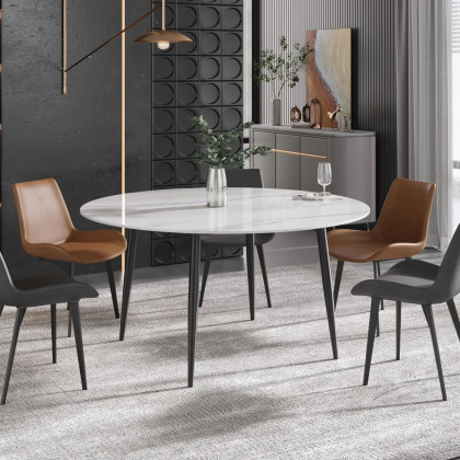 Crenus Lazy Sysan Round Dining Table - White/Gold, 53.15”