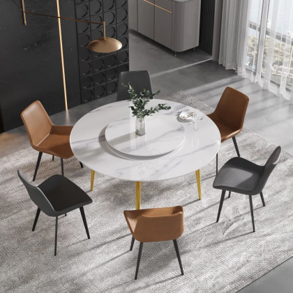 Crenus Lazy Sysan Round Dining Table - White/Gold, 53.15”