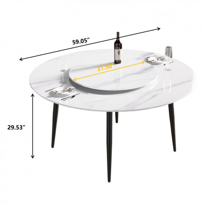 Crenus Lazy Sysan Round Dining Table - White/Gold, 53.15”