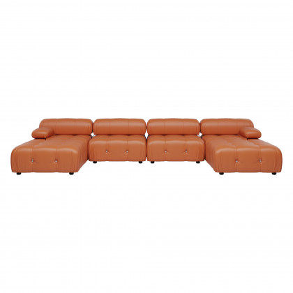 Crenus - Lusso 138.60" U-Shaped Leather Sectional Sofa Lounge With 2 Ottomans