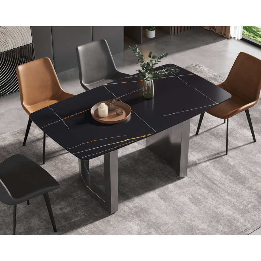 Crenus Basalto Curved Rectangular Dining Table - Black/Gray, 70.87''