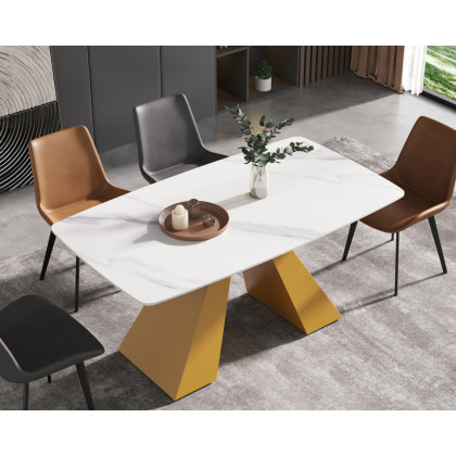 Crenus La Regina Curved Rectangular Dining Table - Black/Gold, 70.87''