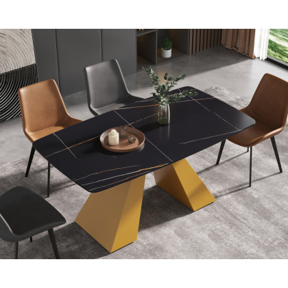 Crenus La Regina Curved Rectangular Dining Table - Black/Gold, 70.87''