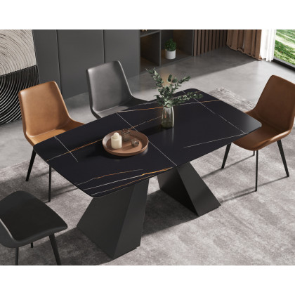 Crenus La Regina Curved Rectangular Dining Table - Black/Gold, 70.87''