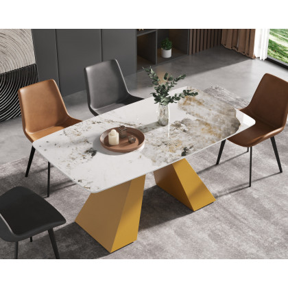 Crenus La Regina Curved Rectangular Dining Table - Black/Gold, 70.87''