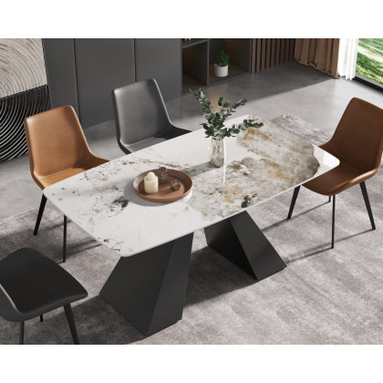 Crenus La Regina Curved Rectangular Dining Table - Black/Gold, 70.87''
