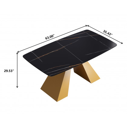 Crenus La Regina Curved Rectangular Dining Table - Black/Gold, 70.87''
