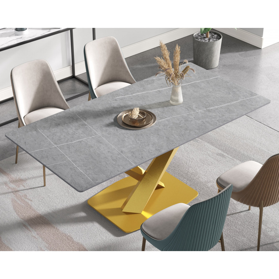 Crenus Pietra Rectangular Dining Table - Gray/Gold, 70.87''