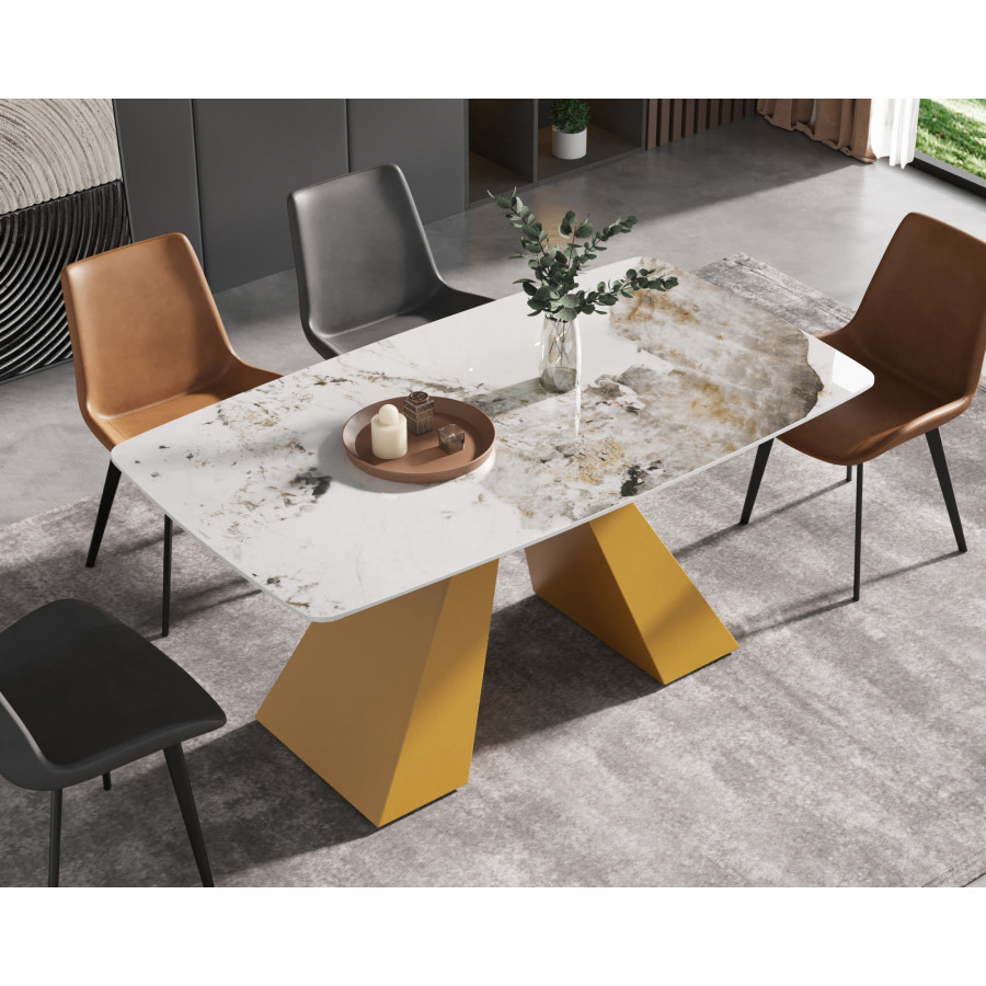 Crenus La Regina Curved Rectangular Dining Table - Pandora/Gold, 70.87''