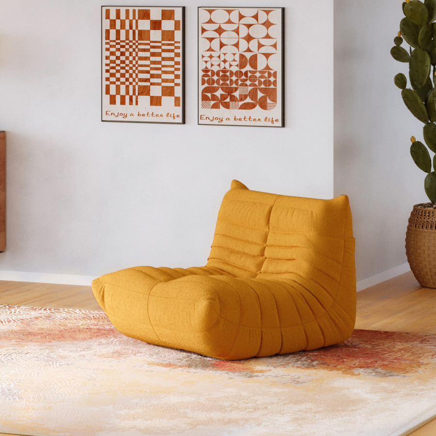 Crenus 34.25" Caterpillar Sofa Chair - Yellow, Teddy Velvet