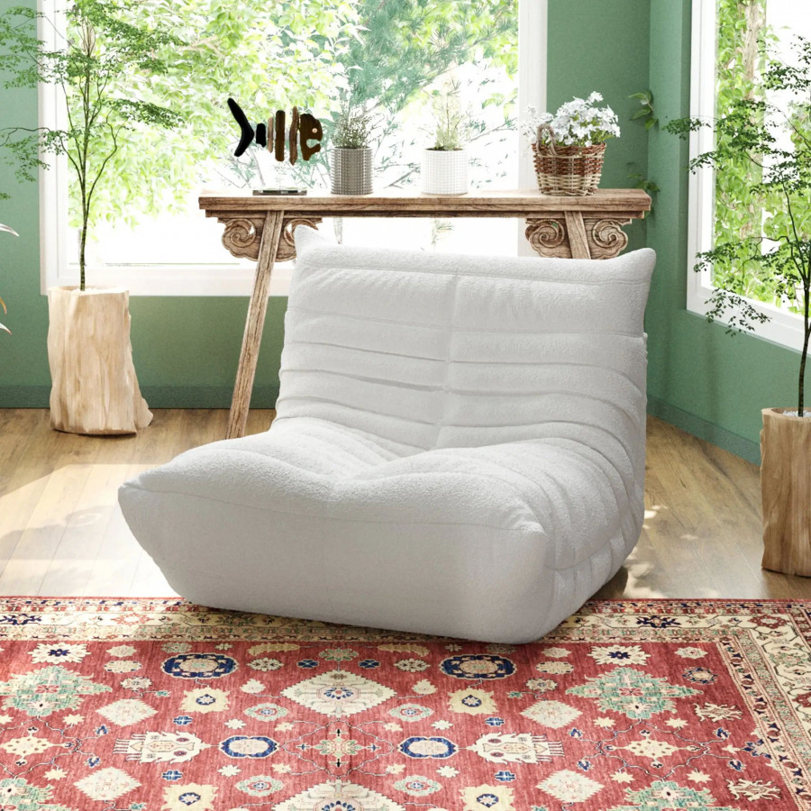 Crenus 34.25" Caterpillar Sofa Chair - Beige, Teddy Velvet
